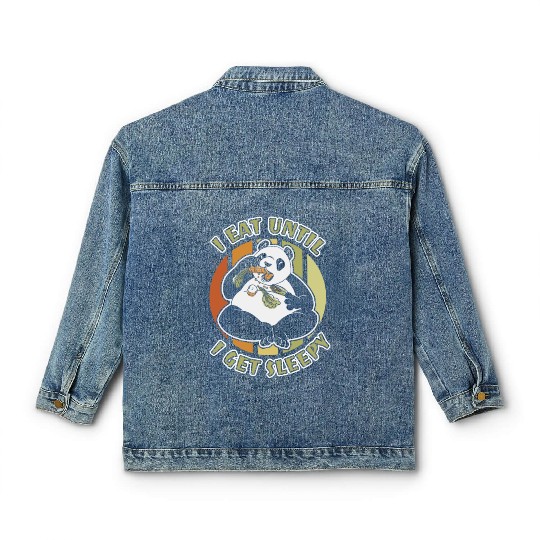 I Eat Until I Get Sleepy Panda Bear Friend Giant Classic Women's Denim Jackets