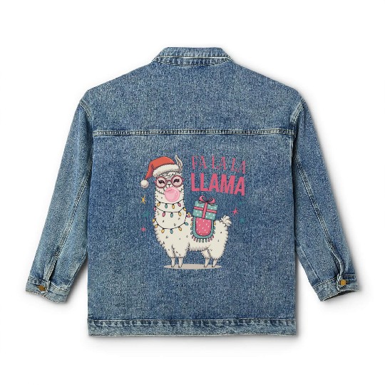 Christmas Llamas, Fa La La Llama Classic Women's Denim Jackets