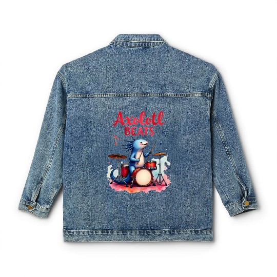 Xolotl Beats Axolotl Funny: Cute Axolotl Classic Women's Denim Jackets