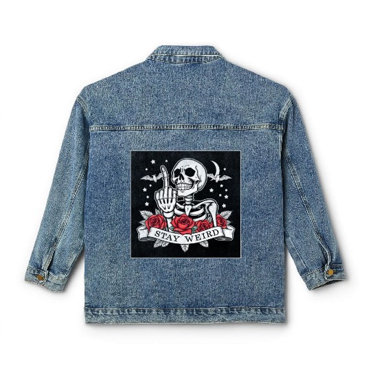 Stay weird skeleton middle finger Classic Women's Denim Jackets
