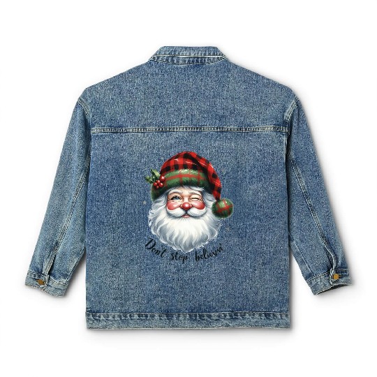 Don t Stop Believin, Santa Christmas Classic Women's Denim Jackets