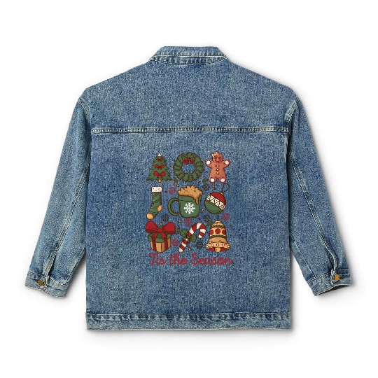Tis the Season Retro Coquette Cute Christmas Classic Women's Denim Jackets