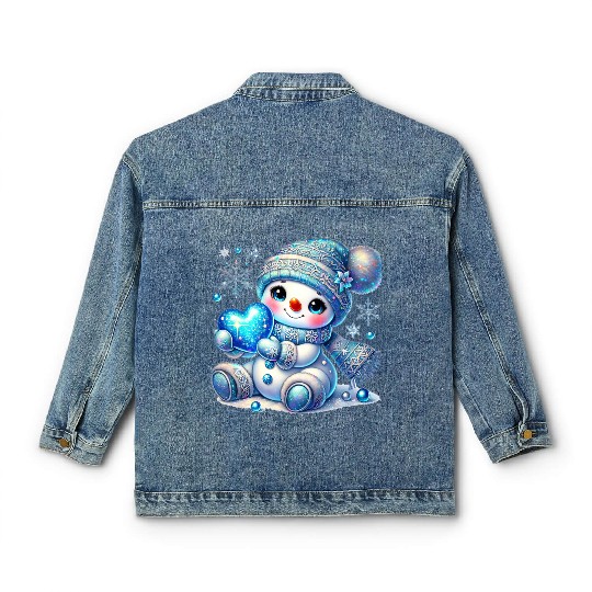 Snowman Christmas, Cute Christmas Classic Women's Denim Jackets