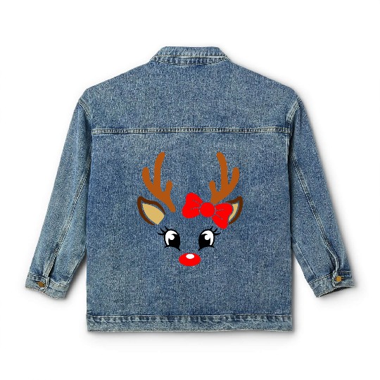 Reindeer Face Christmas, Merry Christmas Classic Women's Denim Jackets