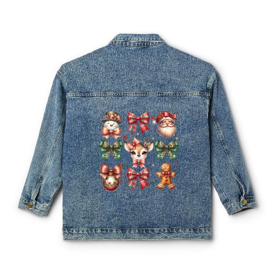 Christmas Coquette Bow Retro Christmas Classic Women's Denim Jackets