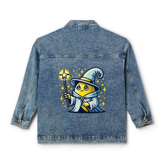 Cute Wizard Lemon with Magic Wand Classic Women's Denim Jackets
