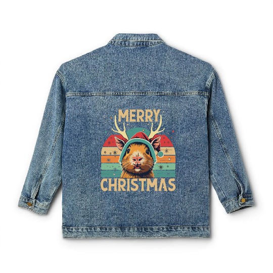 Funny Guinea Pig Christmas Reindeer Classic Women's Denim Jackets