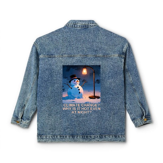 Frosty Snowman Under Street Lights Christmas Classic Women's Denim Jackets