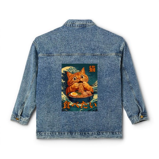 Cat Ramen Japanese Graphic Art Kids Men Women Fun Classic Women's Denim Jackets