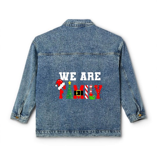 We Are Family Christmas Pajamas Matching Xmas Classic Women's Denim Jackets