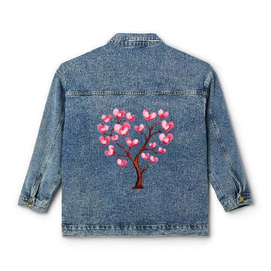 Heart Tree, Valentines Day Classic Women's Denim Jackets
