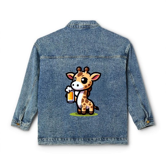 Cute Giraffe Drinking Beer Classic Women's Denim Jackets