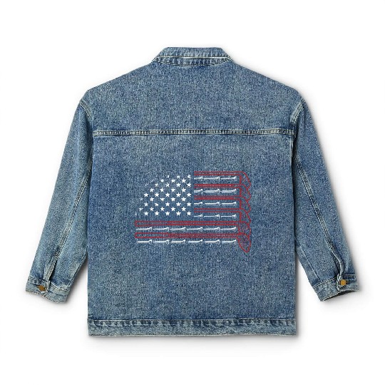 Patriotic Golf - USA Flag Golf Clubs & Golf Balls Classic Women's Denim Jackets
