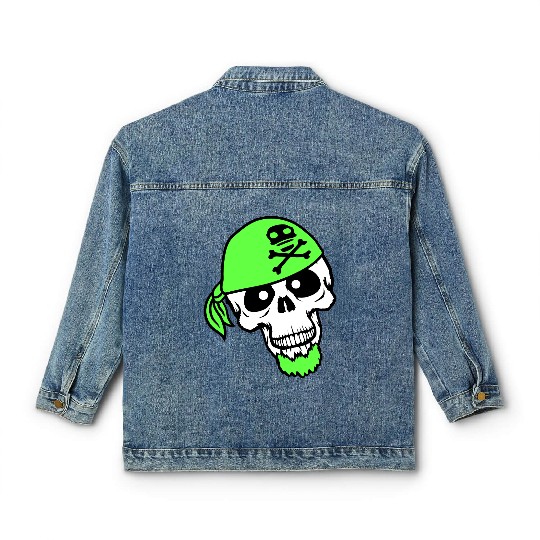 Pirate Hat Skull Skeleton Halloween Head Scarf Fun Classic Women's Denim Jackets
