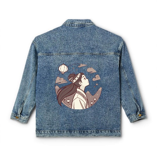 Mystical Maiden Under the Lanterns Anime Fantasy D83C DF38 Classic Women's Denim Jackets