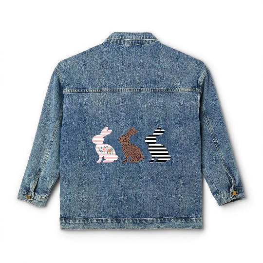 Happy Easter Cute Easter Leopard Bunny Rabbit Classic Women's Denim Jackets