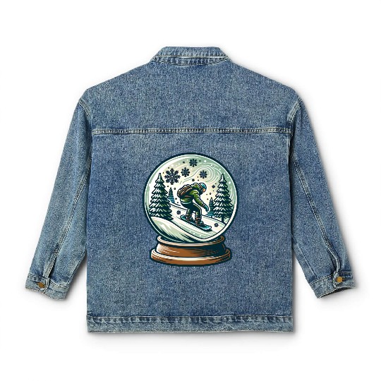 Snowboarding Adventure in Winter Wonderland Classic Women's Denim Jackets
