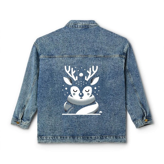 Winter Serenity Deer Illustration Classic Women's Denim Jackets