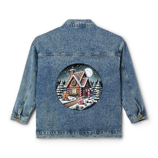 Christmas Gingerbread House with Candy Canes Classic Women's Denim Jackets