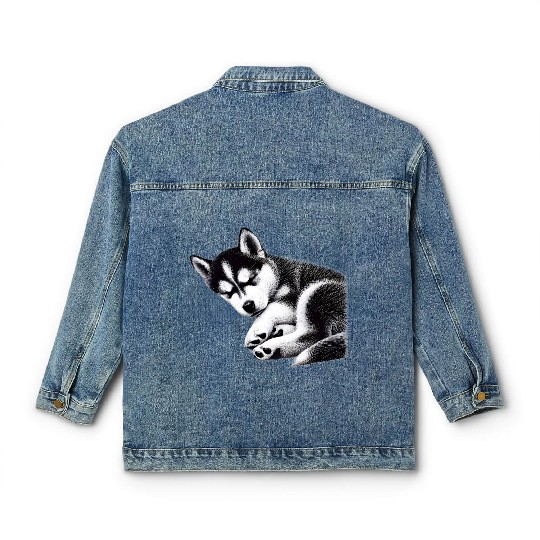 Gentle Snooze Dreaming Husky - TSQ Classic Women's Denim Jackets