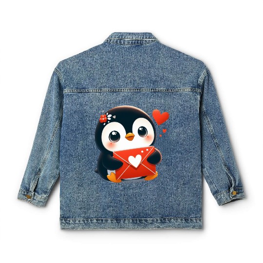 Penguin Valentine Mail with Heart Classic Women's Denim Jackets