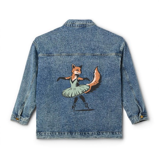 adorable stencil style fox in ballet dress Classic Women's Denim Jackets