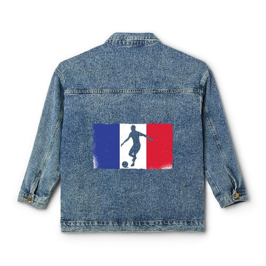 French Soccer Passion Silhouette Against Flag Classic Women's Denim Jackets