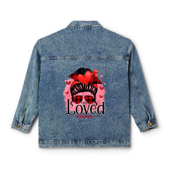 One Loved Mama, Valentines Retro, Valentines Day Classic Women's Denim Jackets