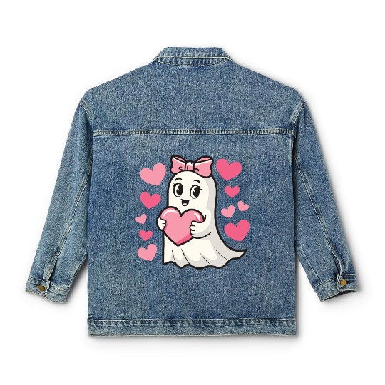 Ghost Heart, Valentines Day, Retro Valentines Classic Women's Denim Jackets