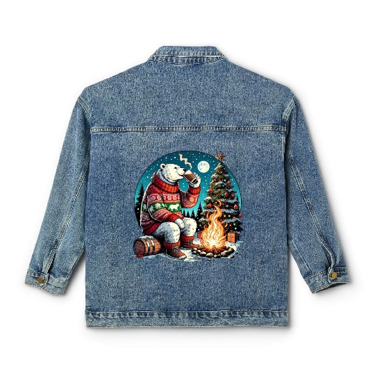 Cozy Christmas Polar Bear: Eggnog & Fireside Cheer Classic Women's Denim Jackets