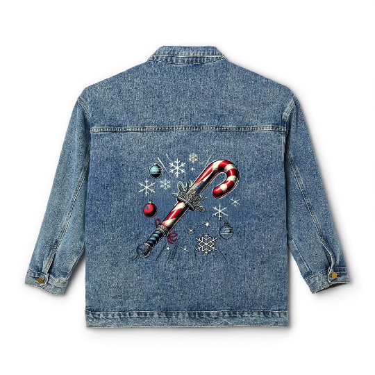 Candy Cane Swordfight: Christmas Battle & Cheer Classic Women's Denim Jackets