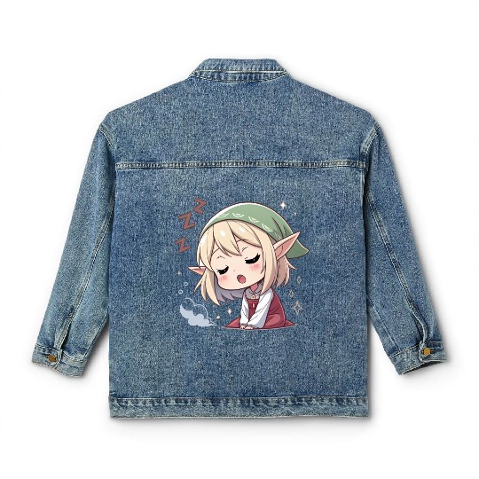 Sleepy Sprite: Cute Elf Napping So Lovingly Classic Women's Denim Jackets