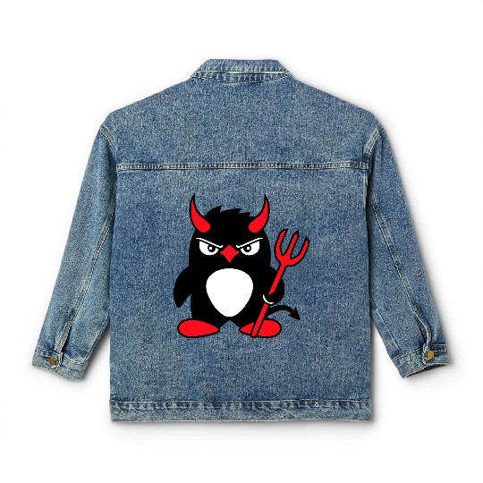 Penguin Devil Horns Trident Hell Evil Cool Satan Classic Women's Denim Jackets
