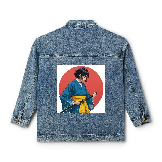 Blossom and Blade: Kimono-Clad Warrior Girl, Japan Classic Women's Denim Jackets