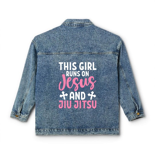 Girl Runs On Jesus Jiu Jitsu BJJ Martial Arts Classic Women's Denim Jackets