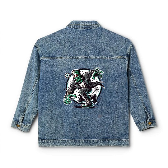 The Green One-Eyed Cyclops Monster Classic Women's Denim Jackets