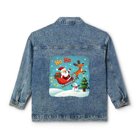 Santa Clause waving " HO-HO" Classic Women's Denim Jackets