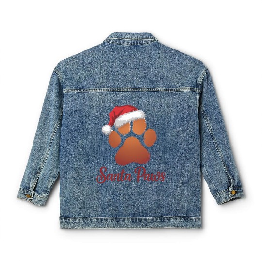 Santa Paws Christmas Classic Women's Denim Jackets, Cute Pet Lovers Holid