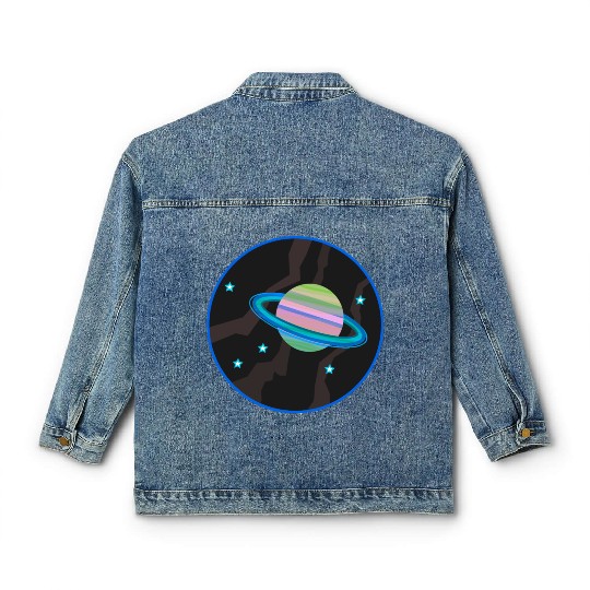 Space Stars and Planet (green and pink) Classic Women's Denim Jackets