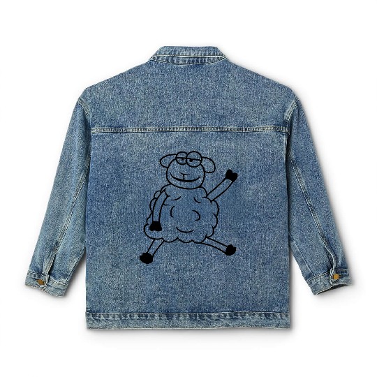 Sheep Sitting Waving Greeting Happy Smile Cool Fun Classic Women's Denim Jackets