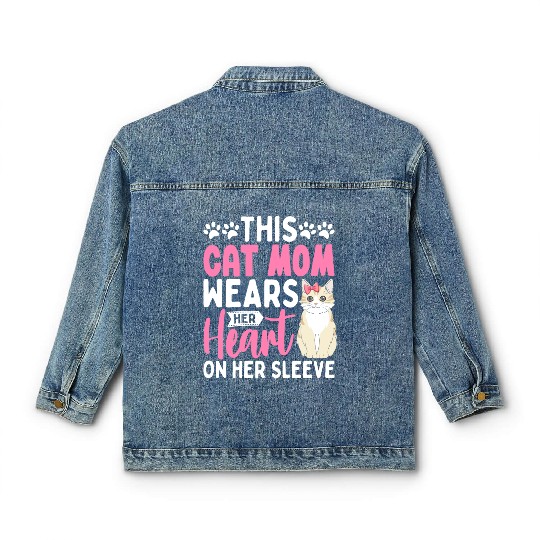 This cat Mom Wears Her Heart on Her Sleeve Classic Women's Denim Jackets