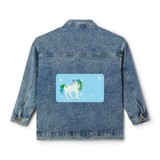 Fantasy unicorn - aqua blue - design for kids Classic Women's Denim Jackets