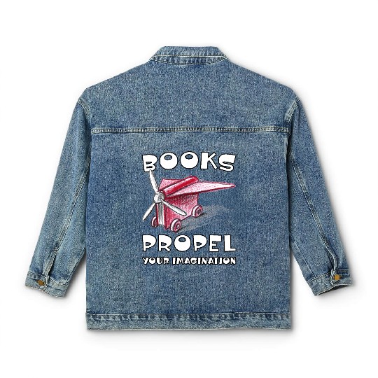 Books Propel Your Imagination Sketchy Airplane Classic Women's Denim Jackets
