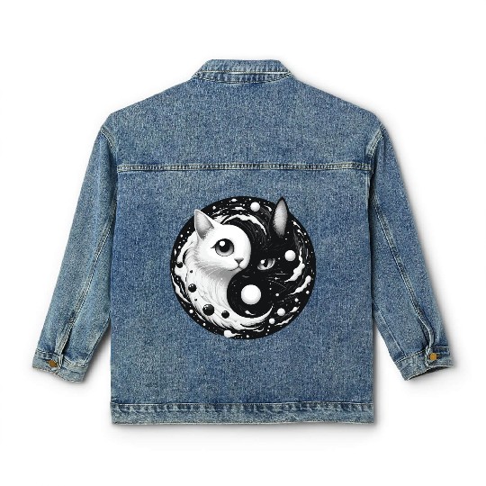 Ying and Yang Cats Asian Meditation Gift Idea Classic Women's Denim Jackets