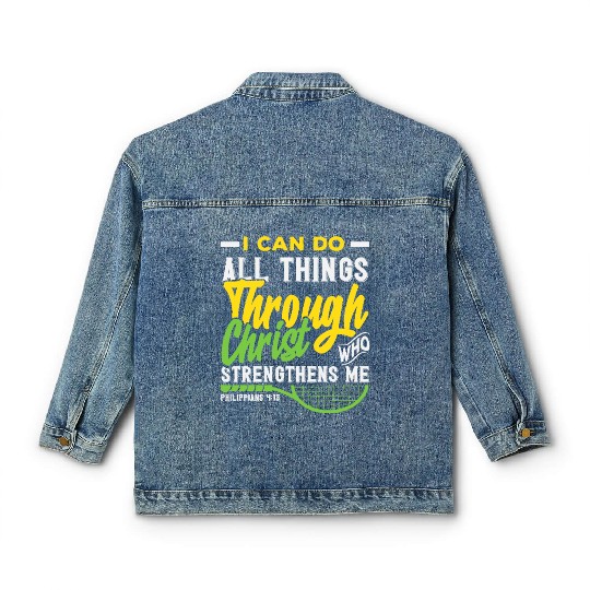 Tennis Through Christ Strengthens Me Classic Women's Denim Jackets