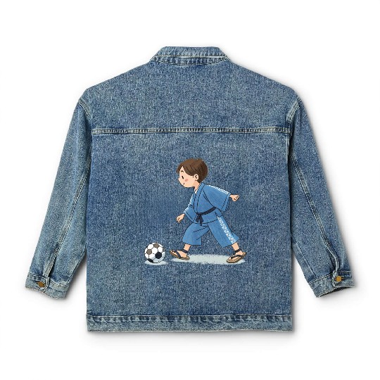 Boy in kimono playing soccer Classic Women's Denim Jackets