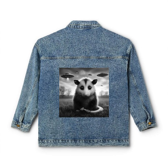 Opossum Funny Graphic Selfie with UFOs Weird Alien Classic Women's Denim Jackets