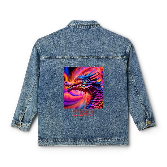 Trippy psychedelic fractal dragon Classic Women's Denim Jackets