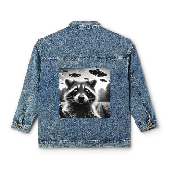 Racoon trash panda Funny Graphic Selfie UFOs Weir Classic Women's Denim Jackets