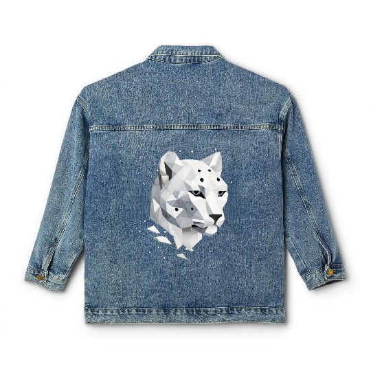 Geometric Snow Leopard - Elegance of the Wild Classic Women's Denim Jackets